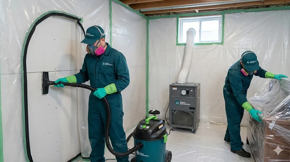 Décontamination confinée de moisissures en cours